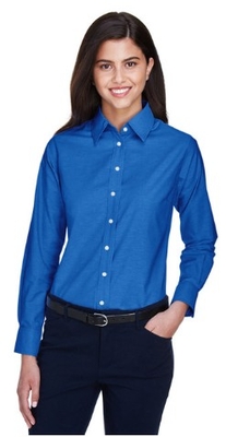 Harriton Ladies Long-Sleeve Oxford with Stain Release |  Long-Sleeve Polo Ladies Shirt