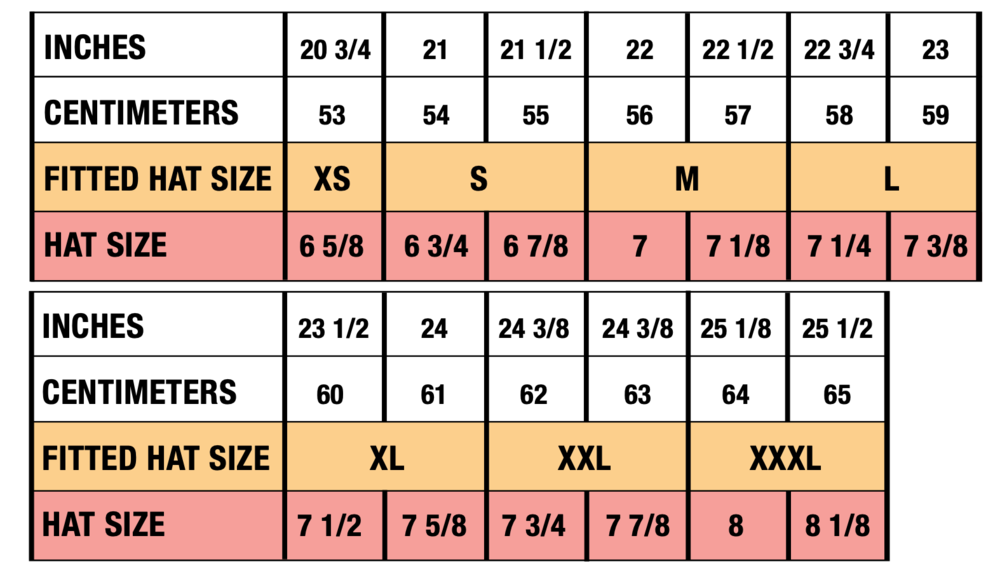 Cap Size Charts Wholesale Caps